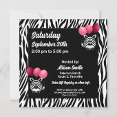 Invitation Baby shower des filles roses Zebra Twins (Dos)