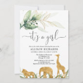 Invitation baby shower des filles, safari, jungle d'or (Devant)