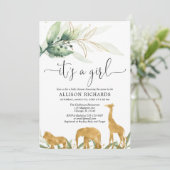 Invitation baby shower des filles, safari, jungle d'or (Debout devant)