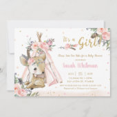 Invitation Baby shower des filles tribales de Deer Boho (Devant)