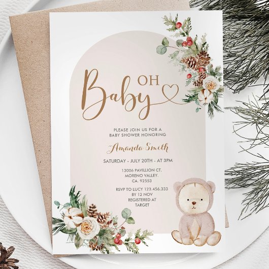 Invitation Baby shower des Flammes de neige de l'ours d'hiver