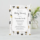 Invitation Baby shower des flèches tribal Black Gold Grey (Debout devant)