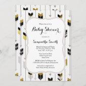 Invitation Baby shower des flèches tribal Black Gold Grey (Devant / Derrière)