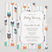 Invitation Baby shower des flèches tribales Marine Orange Tur (Devant / Derrière)