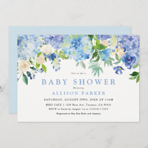 Invitation Baby shower des fleurs d'aquarelle bleu