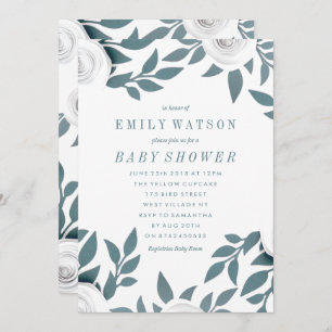 Invitation Baby shower des fleurs de livre blanc