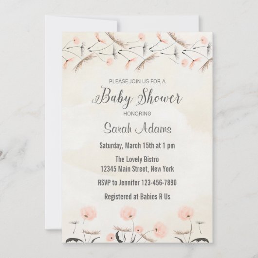 Invitation Baby shower des fleurs de pissenlit ros (Devant)