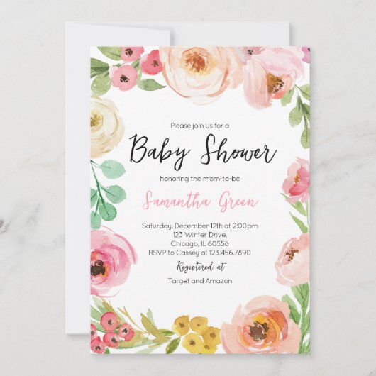 Invitation Baby shower des fleurs de printemps (Devant)