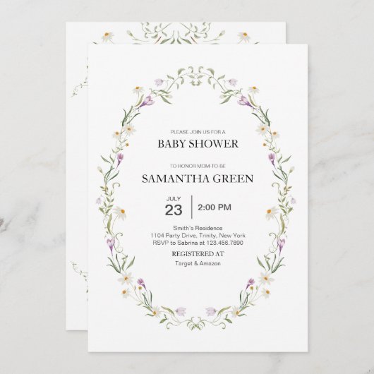 Invitation Baby shower des fleurs de printemps (Devant / Derrière)