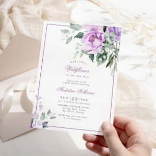 Invitation Baby shower des fleurs de violet d'Eucalyptus