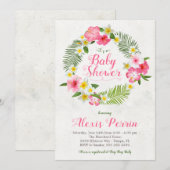 Invitation Baby shower des fleurs d'Hibiscus tropi (Devant / Derrière)