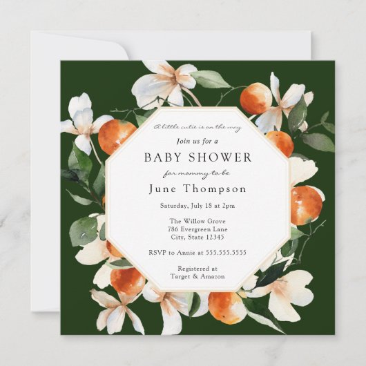 Invitation Baby shower des fleurs d'orange et des clémentines (Devant)