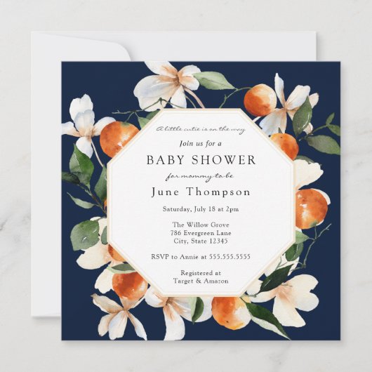 Invitation Baby shower des fleurs d'orange et des clémentines (Devant)