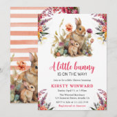 Invitation Baby shower des fleurs et lapins de printemps d'aq (Devant / Derrière)