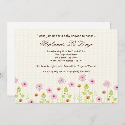 Invitation Baby shower des fleurs printanières 5x7 (Devant / Derrière)
