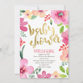 Invitation Baby shower des fleurs roses (Devant)