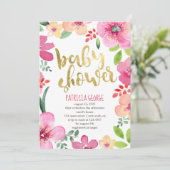 Invitation Baby shower des fleurs roses (Debout devant)