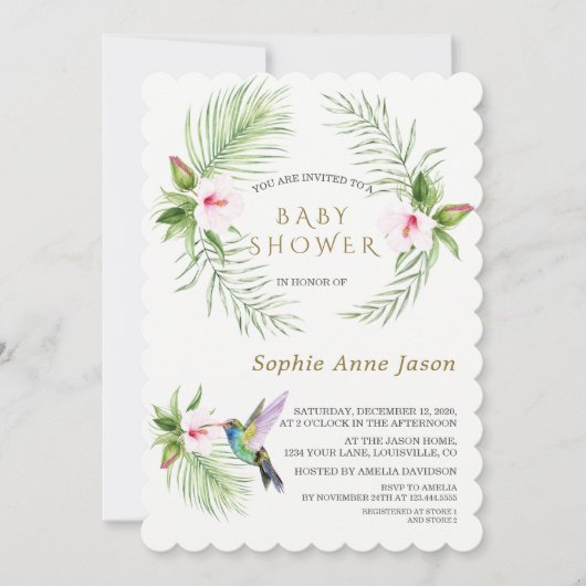 Invitation Baby shower des fleurs tropicales des colibris mig (Devant)