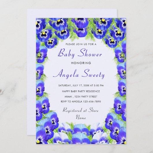 Invitation Baby shower des fleurs violettes (Devant / Derrière)
