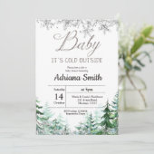 Invitation Baby shower des flocons d'argent de Noël (Debout devant)