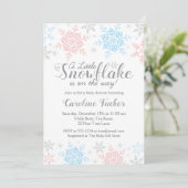 Invitation Baby shower des flocons d'hiver bleu rose (Debout devant)
