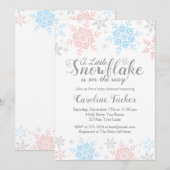 Invitation Baby shower des flocons d'hiver bleu rose (Devant / Derrière)