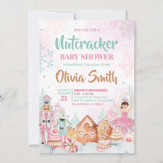 Invitation Baby shower des flocons d'hiver de Nutcracker (Devant)