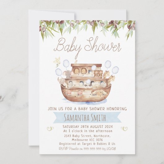 Invitation Baby shower des Garçons d'Arche de Noé d'Olivier e (Devant)