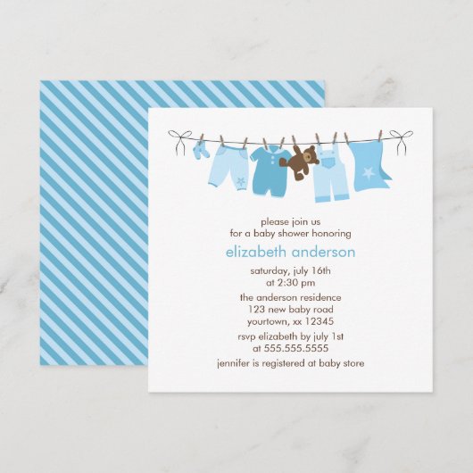 Invitation Baby shower des Garçons de la Ligne bleue (Devant / Derrière)