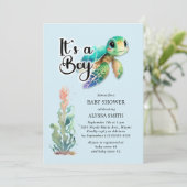 Invitation Baby shower des garçons de tortues marines (Debout devant)
