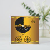 Invitation Baby shower des Garçons de transport noir et or (Debout devant)