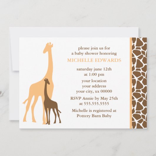 Invitation Baby shower des Giraffes adorables (Devant)