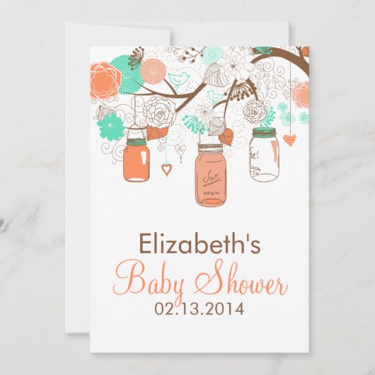 Invitation Baby shower des jarres de corail et de menthe (Devant)