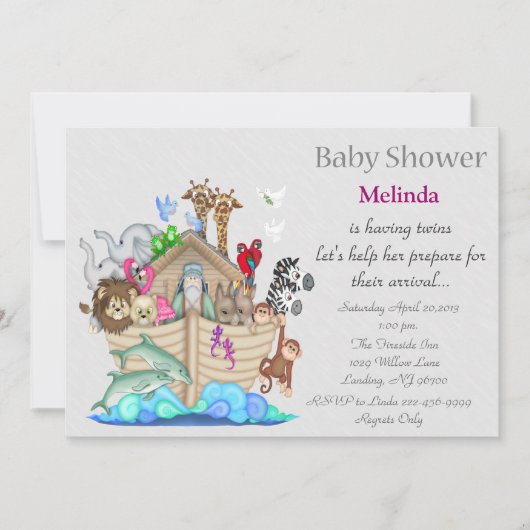 Invitation Baby shower des jumeaux Ark de Noah (Devant)