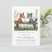 Invitation Baby shower des jumeaux de la forêt de Woodland (Debout devant)