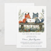 Invitation Baby shower des jumeaux de la forêt de Woodland (Devant / Derrière)