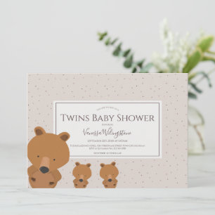 Invitation Baby shower des jumeaux de l'ours animal de Woodla