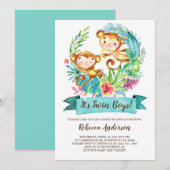 Invitation Baby shower des jumeaux de singes tropicaux (Devant / Derrière)