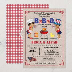 Invitation baby shower des jumeaux du 4 juillet