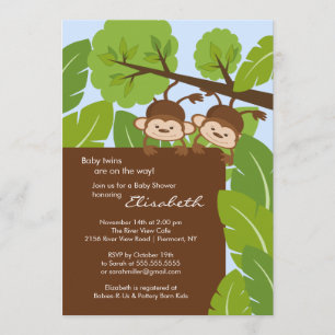 Invitation Baby shower des jumeaux Monkey