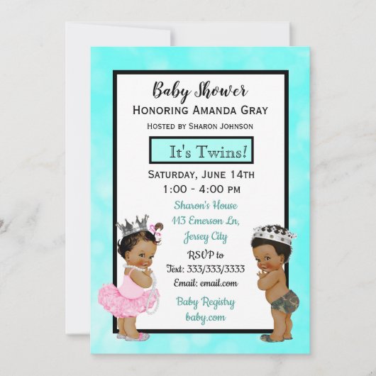 Invitation Baby shower des jumeaux Prince et Princess (Devant)