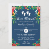 Invitation Baby shower des Jumelles de fleurs folkloriques de (Devant)