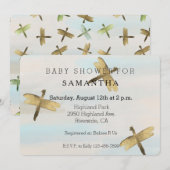 Invitation Baby shower des libellules d'or Watercolor (Devant / Derrière)