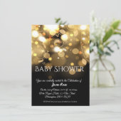 Invitation Baby shower des lumières noir et or (Debout devant)