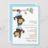 Invitation Baby shower des Monkey Twin Boys (Devant / Derrière)