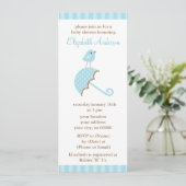 Invitation Baby shower des oiseaux aux parapluies bleues (Debout devant)