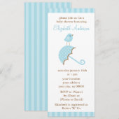 Invitation Baby shower des oiseaux aux parapluies bleues (Devant / Derrière)
