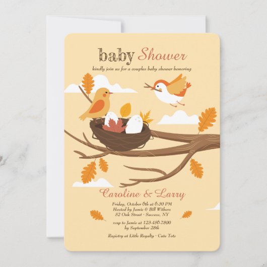 Invitation Baby shower des oiseaux nicheurs (Devant)