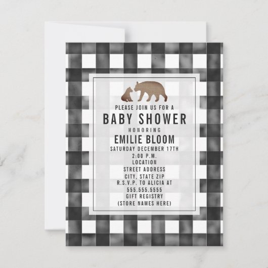 Invitation Baby shower des ours Burlap En vichy en détresse (Devant)