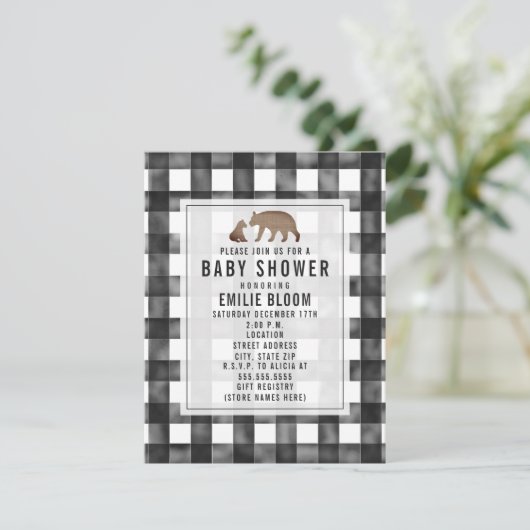Invitation Baby shower des ours Burlap En vichy en détresse (Debout devant)